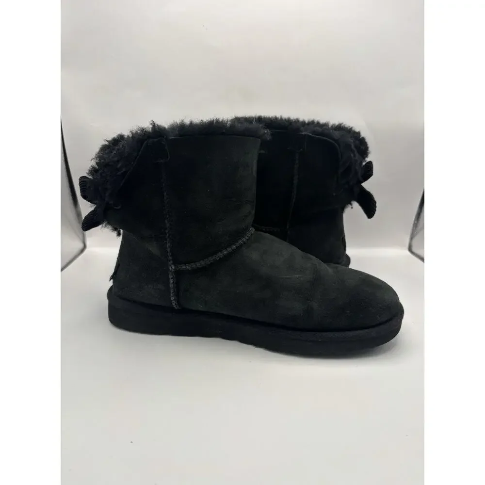 Ugg Mini Bailey Bow II Black Boots Women Size 9